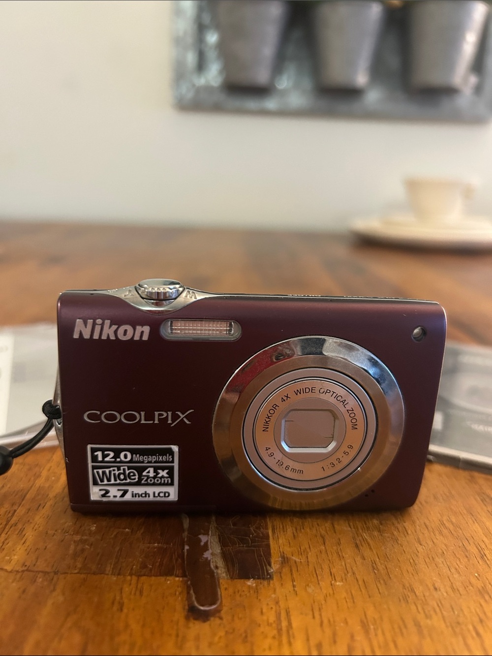 Nikon Coolpix Compact Digital Camera Maroon and Silver - LENS ERROR!